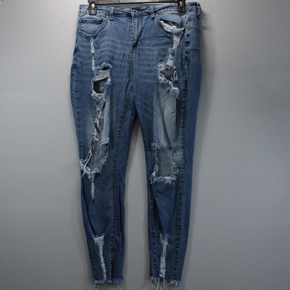 SONG Curvy High Rise Skinny Ankle Jeans Extra Distressed 15/32 Y2K Streetwear
